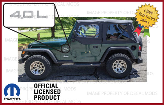 Set 2: 97 - 06 Jeep Wrangler fender logo 4.0L text decals stickers